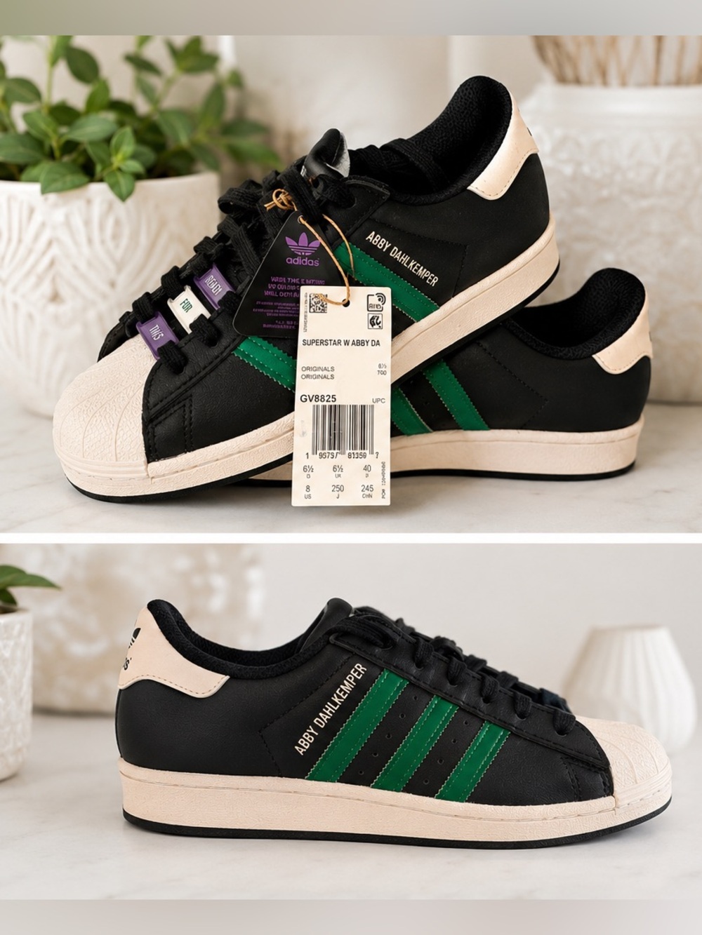 adidas Abby DAHLKEMPER Black Sneakers with Green Stripes and Cream Accents